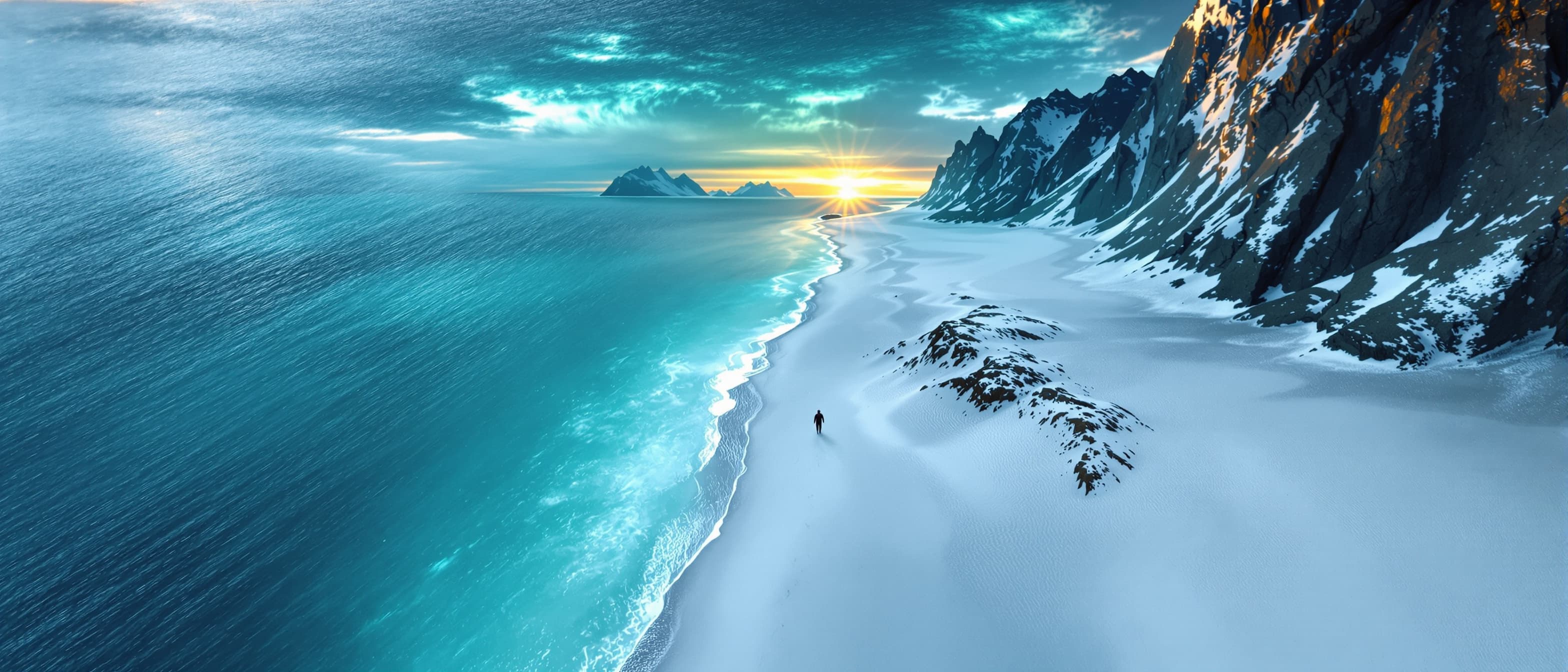 Hauklandstranda white-sand beach at sunset