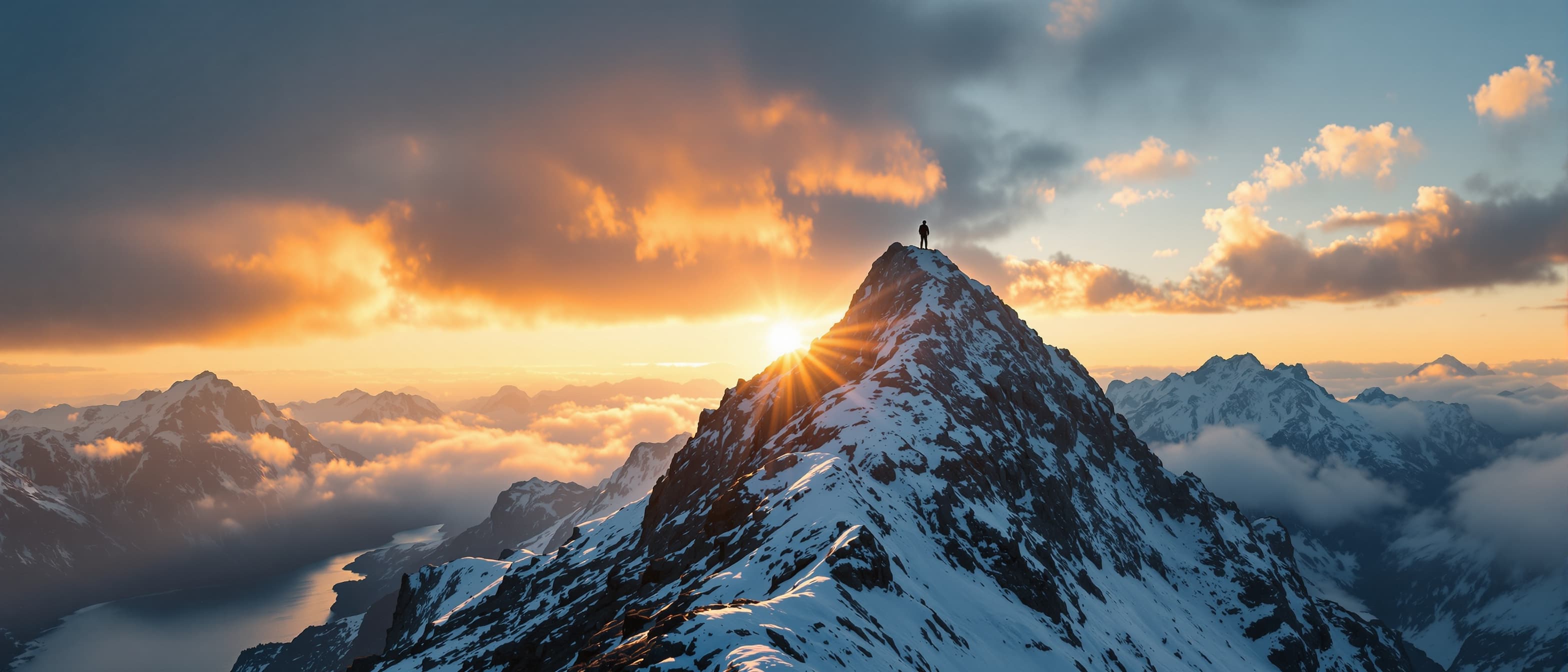Hiker on the summit ridge of Segla, Senja