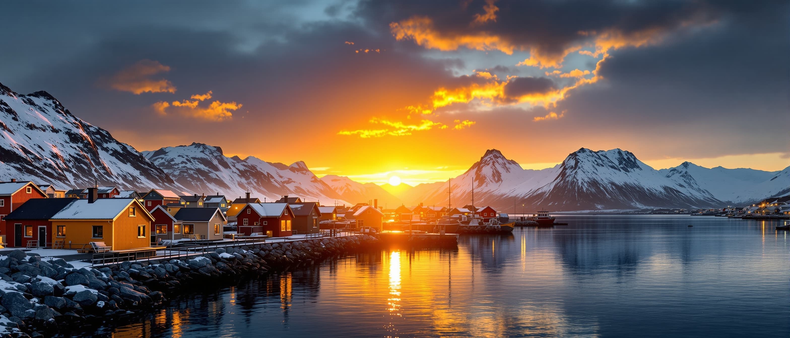 Midnight sun over Tromsø harbor
